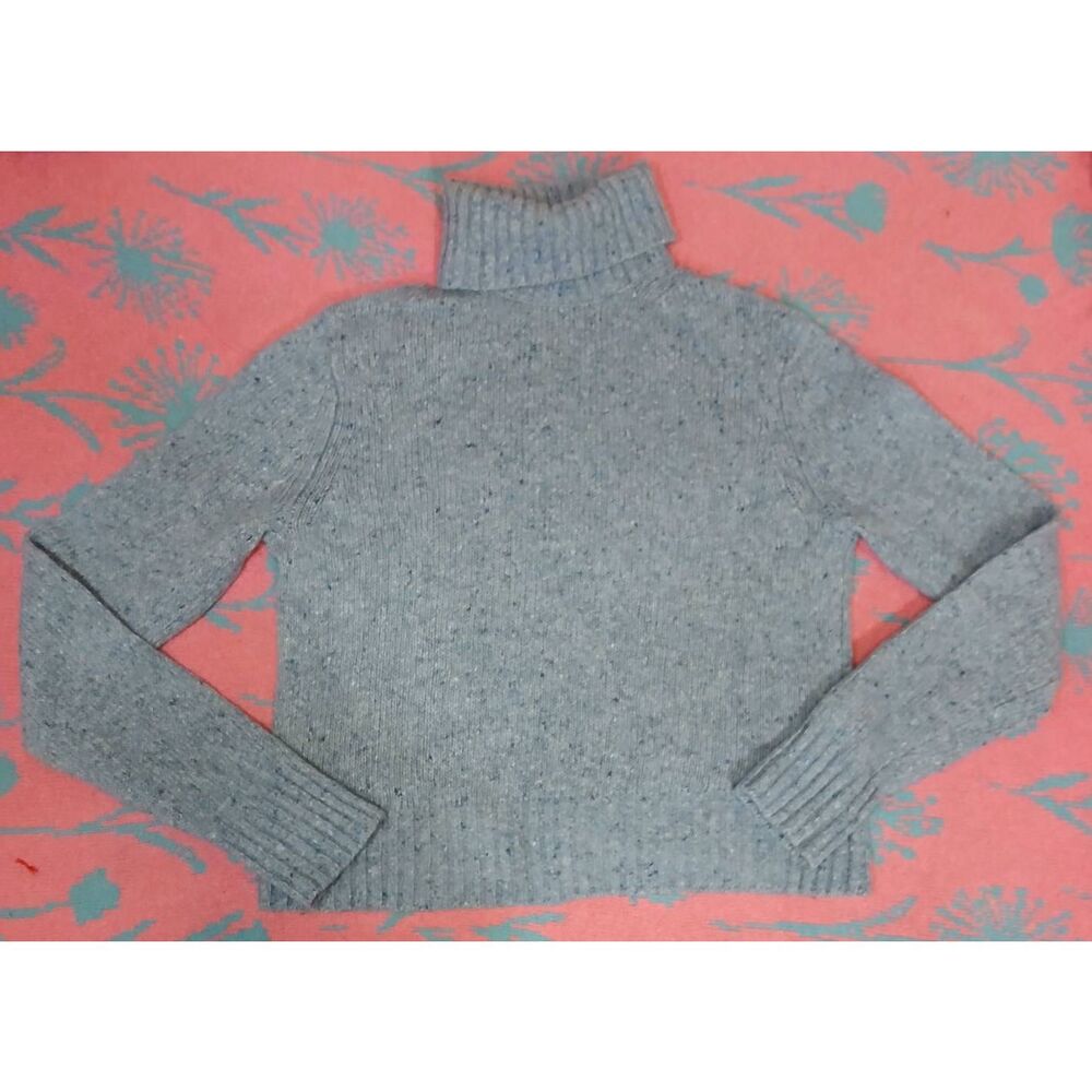 Re done womens medium wool lyocell turtleneck sweater blue speckled boxy